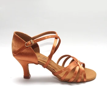 Latinsko Plesne Čevlje Ženska Dvorana Salsa Pete 8,5 cm Visoko kakovostne uvožene saten Samba čevlji BD Ples 216 Temno Polt Mehka Podplatom