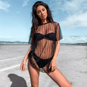 Seksi Ženska Poletna Plaža Plažo Kopalke Bikini Prikriti Očesa Odklon Črtasto Obleko Kvačkanje