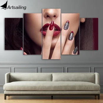 ArtSailing Dekorativne slike 5 kosov Seksi Ženska Ustnice nohti Plakat Modularni Slike na Steni Platno Fotografij