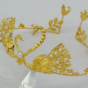 Zlati Labod Krono Elegantno Nosorogovo Torto Pokrivalo Pearl Glavo Torto Dekoracijo Rojstni Dan Dobave Opreme Krono Okraski
