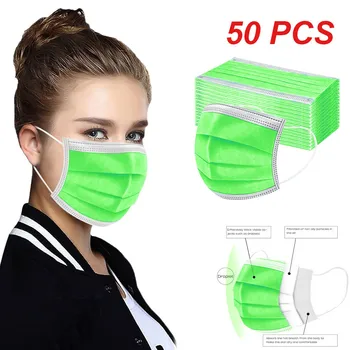 50PC Odraslih Multicolor Uho Zanke 3-Slojna Facemasks Varnost na Prostem Dustproof Zaščito Usta-Masko Fluorescentno Zeleno Mascarilla Masko C