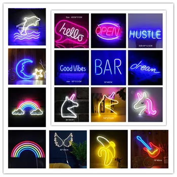 32 Vrst LED Neon Luči Prijavite Steni Visi Kul Luči Umetnosti Steno Bar Doma Božič Poslovnih Besede Dekor Neonske Znaki USB Pogon