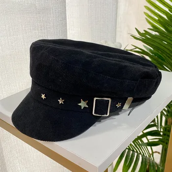 Ženska, Dekle Metel Star Casquette Barva Bombaž Octagonal skp Vojaški klobuk Časopis klobuk Evropske korejski Umetnik klobuk 2020 nova