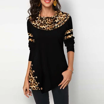 Ženske Leopard Tiskanja Bluze, Srajce Priložnostne Plus Velikost 2020 Pomlad Ženska Tunika Nezakonitih Gumb Bombaž Womens Vrhovi In Bluze