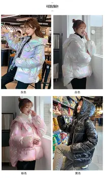 2020 Nove Zimske Ženske Jakna Reflektivni Bombaž, Oblazinjeni Toplo Parka Ženske Plašč Roza Pozimi Laser Vrhnja oblačila korejskem Slogu