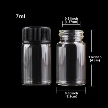 Večino 100 kosov, 7ml 22*40 mm Majhna Steklenice s Črno Plastično Kape Spice Kozarci Stekleničke Parfuma Umetnostne Obrti
