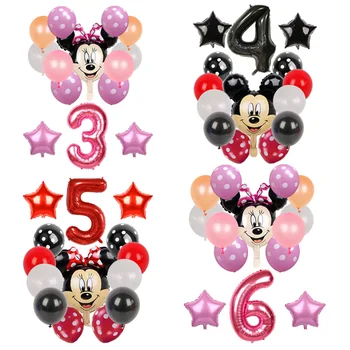 Mickey Mouse rojstni okraski otroci Folija Baloni minnie mouse 40inch rdeče črn Število žogic Baby Tuš latex Globos