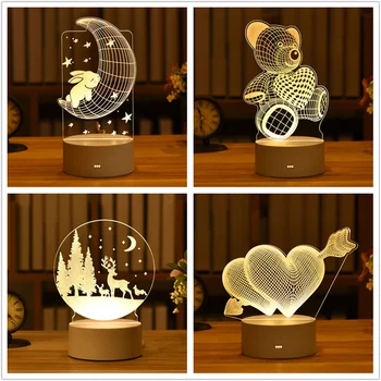 3D Akril LED Nočna Lučka Poroko Dekor Baby Tuš Zajec Velikonočni Okraski Otrok Rojstni dan Uslug valentinovo, Darila