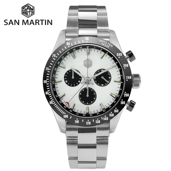 San Martin Iz Nerjavečega Jekla, Moške Quartz Kronograf Watch Poslovnih Klasične Švicarski Ronda 5040 F Safir Keramični Zgornji Ring Svetlobna