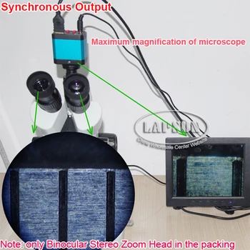 7X-45X Simul-osrednja Sinhroni Trinocular Industriji Pregled Stereo Zoom Mikroskop, Vodja Del Podporo C-Mount Kamera