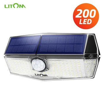 Nadgradili LITOM 200 LED Sončne Svetlobe IPX7 Nepremočljiva Senzor Gibanja Stenske Luči 3 Prilagodljivih Načinov&270 Stopnja širokokotni Vrt Lučka