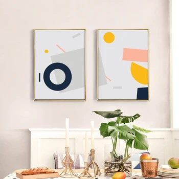 Nordijska Osveži Geometrijski Vzorec Kombinacija Platno, Slike, Rumena in Modra Poster Tiskanje Wall Art Slik, Dnevna Soba Dekor