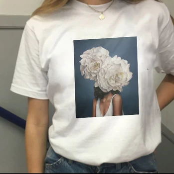 Poletje nove estetske T-shirt seksi cvet tiskanja Harajuku kratka sleeved majica T-shirt moda priložnostne ženske T-shirt vrhovi