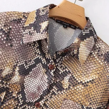 Retro chic kača tiskanja prevelik bluze, modne ženske majice z dolgimi rokavi jeseni ulične svoboden vrhovi camisa mujer blusas S3550