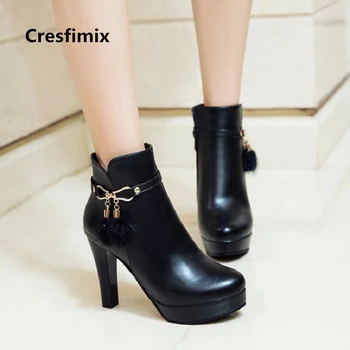 Cresfimix ženske priložnostne pu usnje white lady čevlji za prosti čas ulice eleganten črni škornji botas femininas 10 cm visoke pete, škornji a2298