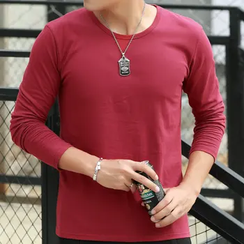 Spomladi leta 2019, za Moške Dolg Rokav T-shirt Posadke Vratu Barva Bombaž Dno Majica Trend Oblačila
