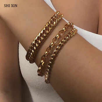 SHHIXIN 3Pcs Ločljivi Večplastna Verige Zapestnica za Ženske Hip Hop Modo Močen Strani Verige Nakit Dekleta Zapestnica Femme 2019 Darilo
