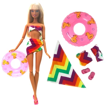 NK 2020 3 Nastavljena Lutka Kopalk Beach Oblačila Bikini Kopalke+Copate+Plavanje Boje Lifebelt Obroč Za Barbie Lutka Pribor 003A