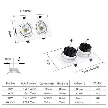 [DBF]Kvadratni Vgradni Zatemniti LED Downlight, 7W 9W 12W 15W 14W 18W 24W30W LED Spot Luči LED Dekoracijo Stropna Svetilka AC 110V/220V