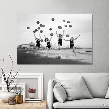Dekle Balon Surf Deske Plakatov in Fotografij Letnik Črno Bela Fotografija Platno Slikarstvo Nordijska Stenske Slike za dnevno Sobo