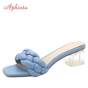 Aphixta 5 cm Kvadrat Petah Strani Žensk Vrv Predalčni Peep Toe Žensk Zunaj Sippers Čevlji Mujer Elegantni Čevlji