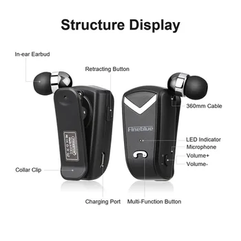 FineBlue F-V2 Mini Brezžična podjetja Bluetooth Slušalke Šport Voznik Slušalke Teleskopsko Posnetek na stereo čepkov posnetek na design