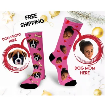 Prilagodite vaš hišni Pes Ujemanje Lastnik Fotografije nogavice, Ujemanje Lastnika Psa po Meri Obraz Nogavice, Neusklajeno nogavice