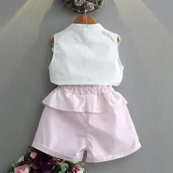 Nova Dekleta Kidswear Cvet Natisnjeni dojenčka Šifon obleko Poletje Otroci Oblačila Sleeve Majica+Hlače 2PCS/Ustrezala Baby Trenirko A250