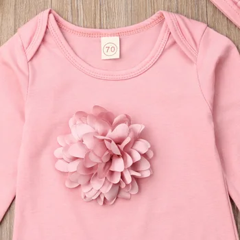 Novo Jeseni Leta 2020 Velikih Cvetov Otroška Oblačila romper+klobuk 2 kos Visoke Kakovosti roza Pižame z Dolgimi Rokavi za Malčke Dekliška srčkan Clothings