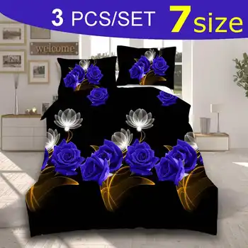3pcs Posteljnina Nabor luksuzni 3D Rose Bombažna Posteljnina določa Posteljo Stanja Rjuhe Kritje Prevleke Pokrovček nastavite Kralj Twin Kraljica velikosti Bedspread