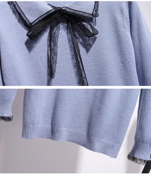 2019 jeseni ženske sladko korejski obleke dekleta lok pleteni pulover pulover in tweed gumb mini krila določa preppy dveh kosov set