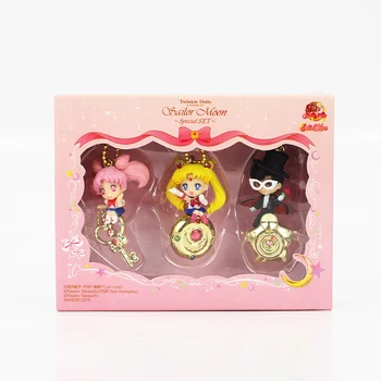 3pcs/Veliko Sailor Moon Slika Igrače Chibi Luna Chiba Mamoru Keychain Obeski Darila za Otroke