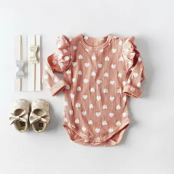 Pudcoco 2019 Jeseni Srčkan Novorojenega Dojenčka Baby Girl Obleke Ruffle Dolg Rokav Obleka, Srce, Ki Tiskanja Jumpsuit Obleko
