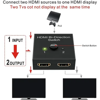 HDMI Splitter, HDMI Switch Dvosmerna 2 Vhod in 1 Izhod ali 1 v 2 Izhod, 1080P Passthrough HDMI Preklopnik