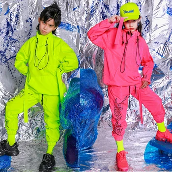 Hip Hop Street Dance Kostum Otroci Fluorescentno Rumena Vrhovi Sopihanje Dan Otrok Uspešnosti Festival Obleko Dekleta, Obleka 3628