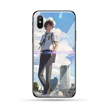 Anime Vaše Ime lupine mobilnega Telefona Primeru Kaljeno steklo Za iphone 5C 6 6S 7 8 plus X XS XR 11 PRO MAX