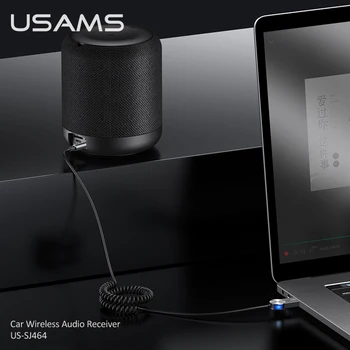 USAMS Bluetooth 5.0 Avto Aux Adapter Brezžična tehnologija Bluetooth Sprejemnik USB 3,5 mm Jack za Zvok Glasbe Adapter za Avto Zvočnik za Prostoročno