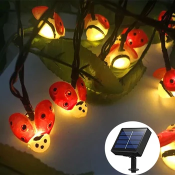 20leds 30leds na Prostem LED Solarna Svetilka Ladybug Niz LED Luči Počitnice Božično zabavo, Poroko Venci Vrt Nepremočljiva Luči