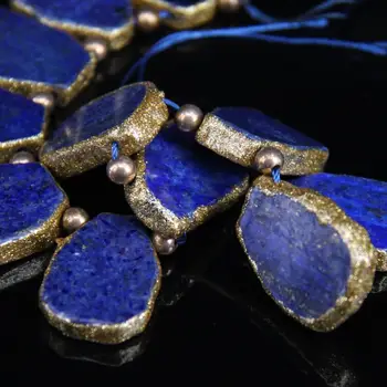 Vrh Izvrtane Naravnih Lapis Lazuli Freeform Slab Obesek Kroglice,Zlato, Surovo robovi Modra Lapis Rezina Slab Nuggets je Diplomiral Necklacess