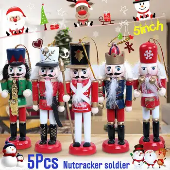 Novo Leto Dekoracijo Otroci Lutka 5Pcs Lesene Nutcracker Vojaka Vesel Božični Okraski, Obeski, Okraski Za Božično Drevo