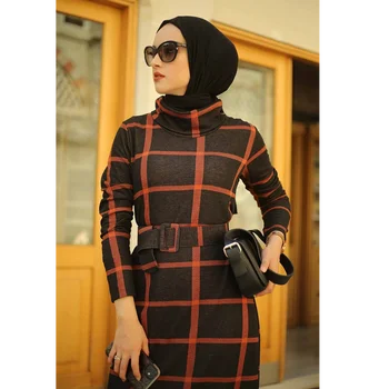 Turtleneck Žensk Maxi Obleko Skromno Caftan Velika Velikost Islamska Oblačila Muslimanskih Moda za zimske Obleke Turčija Dubaj Hidžab 2021