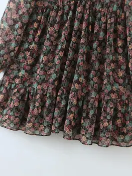 ZINXIN 2020 Jesenska Moda za Ženske Tiskanja Cvetovi Šifon Obleko Lok Kravato Dolg Rokav Dame Elegantno Obleko