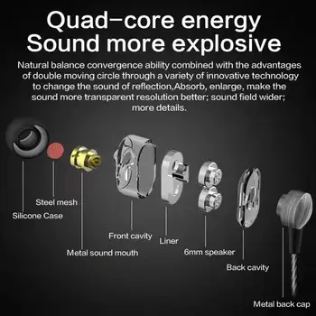 QKZ KD2 Dvojno Moving Coil Stereo in-Ear Slušalke Športi, Hi-fi Čepkov za Mobilni Telefon, Tablični računalnik 3,5 mm Žično Heavy Bass Slušalke