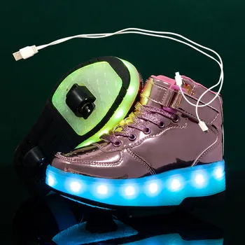 2020 Superge valjev čevljev Z dvema Kolesoma USB Led športni Copati Otroci, Dekleta, Otroci, Fantje prižgejo Svetlobni Žareče Osvetljen