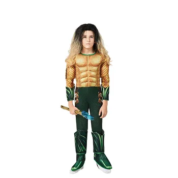 Novo Aquaman Kostum Otroci Zlato Aquaman Mišice Cosplay Kostum Za Fante Superheroj Kostumi Za Otroke Halloween Kostumi Za Otroke