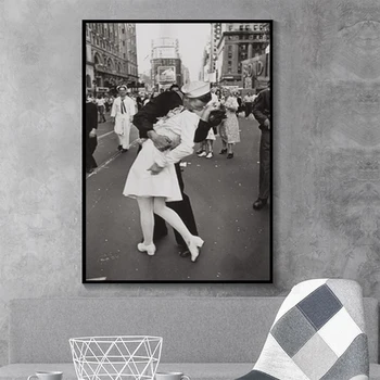 Vintage Umetnosti Črno-Bela Fotografija Zmago Poljub Plakat New York Platno Slikarstvo Sliko Natisniti Doma Wall Art Okras