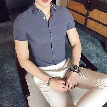 2018 poletje majica moška kratka sleeved Slim-brezplačno korejska mladinska trend poslovanja lep prugasta divje rokavi moški