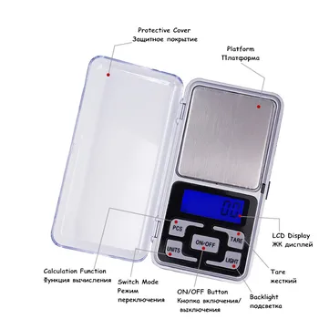 Z DHL / Fedex, 50pcs /veliko 1000g x 0,1 g Mini 1 kg Elektronske tipke 5 Pocket Obsega LCD Zaslon Digitalna Nakit Teža Obsegu 30%popusta
