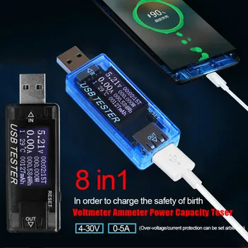 8-v-1 USB Toka In Napetosti Detektor Digitalni Dispay 4V-30V Tester Trenutno Napetost Polnilnika Zmogljivosti Zaslona