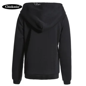 Chiskmio Zip Hoodie Ženske Majica Kovinski Obroč Design Toplo Žamet Oblog Kapuco Black Sweatshirts Vrhovi Ženski Outwear